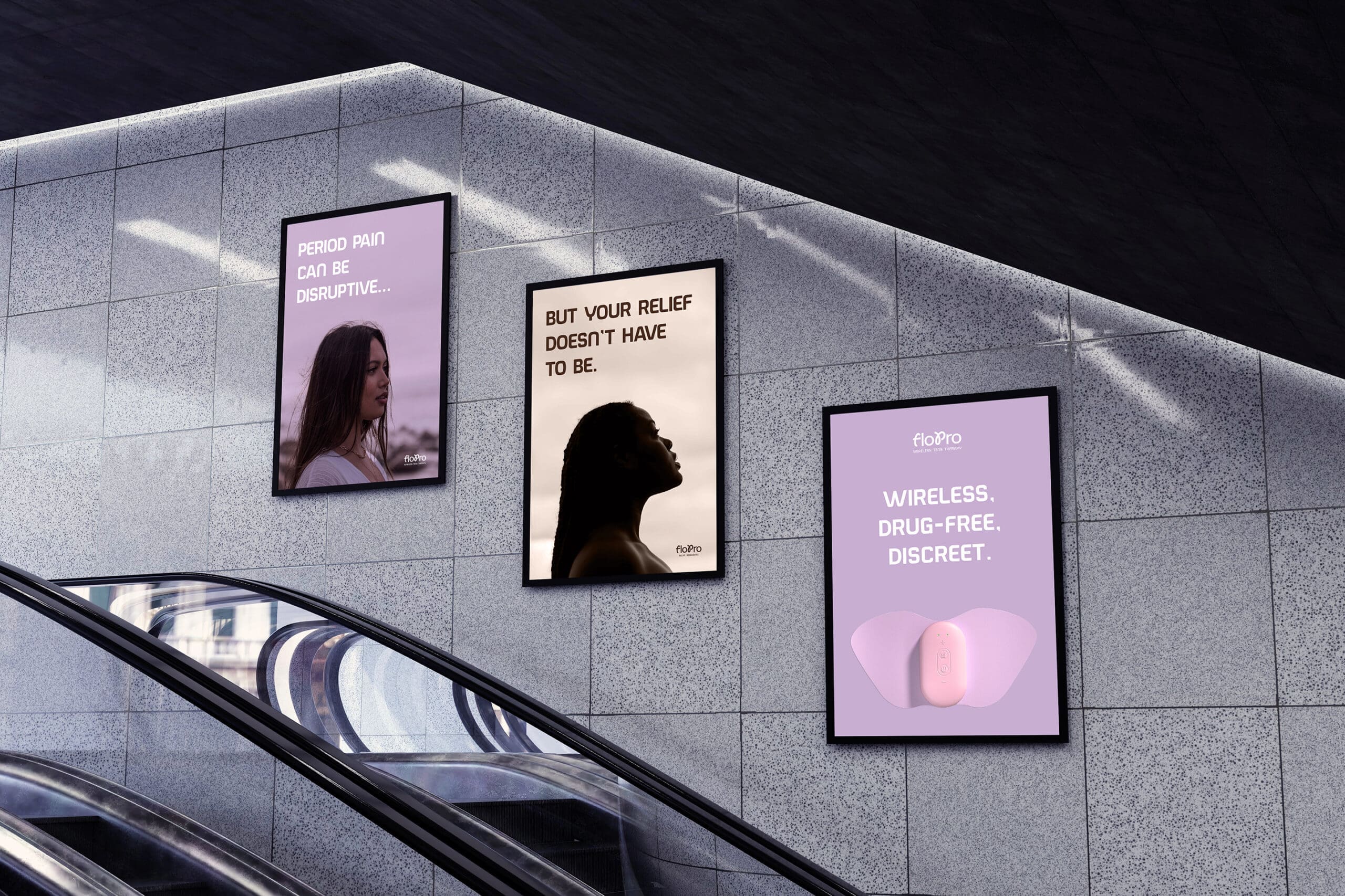 Transit Triptych Billboards, FloPro Brand Identity Design by Spacey Studios